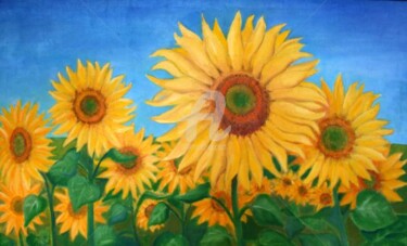 Painting titled "I girasoli sul camm…" by Gian Piero Trucco, Original Artwork, Oil