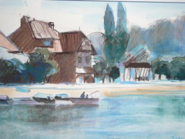Peinture intitulée "promenade en barque" par Teka, Œuvre d'art originale