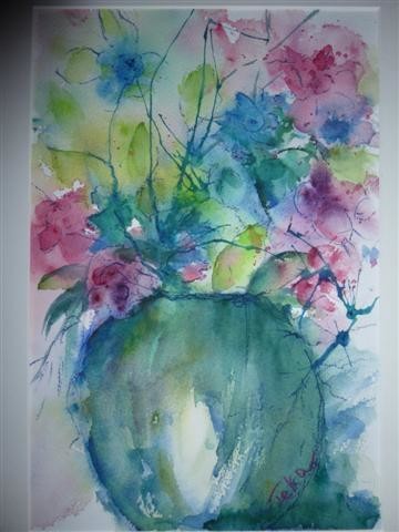 Peinture intitulée "Le vase bleu" par Teka, Œuvre d'art originale