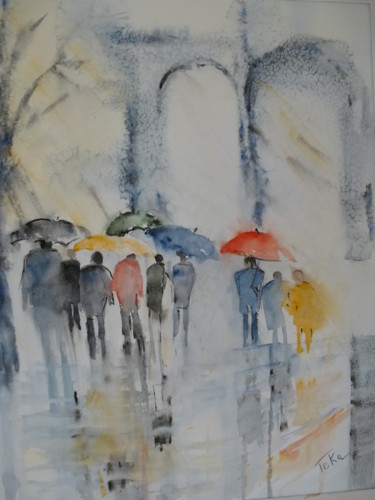 Peinture intitulée "Parapluies" par Teka, Œuvre d'art originale