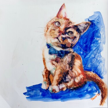 Painting titled "Full body orange cat" by Trudy Colette, Original Artwork, Watercolor