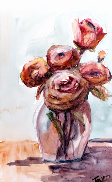 "Flowers Baroque" başlıklı Tablo Trudy Colette tarafından, Orijinal sanat, Suluboya