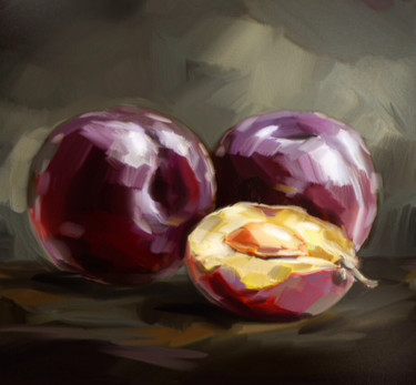 Картина под названием "prunes" - Natalie, Подлинное произведение искусства, Масло