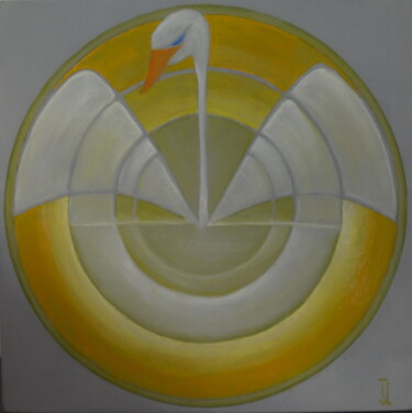 Painting titled "Le cygne - Sérénité" by Truss Bongers - Van Lierop, Original Artwork, Oil