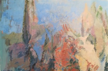 Pittura intitolato "Cypresses" da Christina Tsakoumakou, Opera d'arte originale, Olio