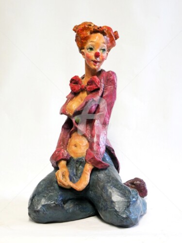 Sculptuur getiteld "la clowne timide,…" door Marie-Thérèse Tsalapatanis, Origineel Kunstwerk, Bronzen