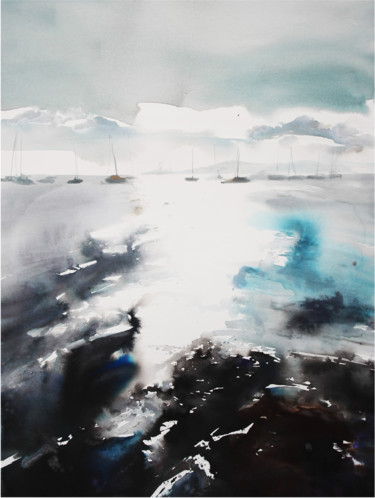 Pintura intitulada "Côte d'Azur" por Elena Tsaregradskaya, Obras de arte originais, Aquarela