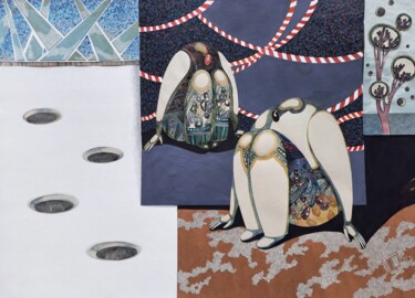Collages intitolato "Monoliths" da Ann Tsarykovska, Opera d'arte originale, Acquarello