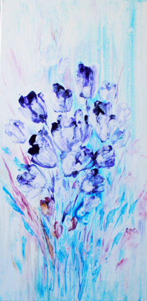 Blue Aimable Tulips fluidacrylic Abstract Painting Original Картина под названием "Blue Aimable Tulips…" - Tsenovaya Art, Подлинное произведение искусства, Акрил