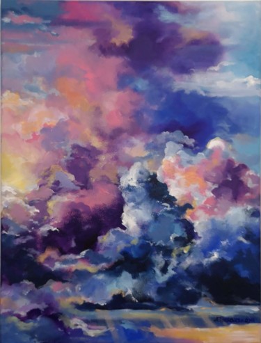 Schilderij getiteld "Violet sky" door Aliaksandra Tsesarskaya, Origineel Kunstwerk, Acryl