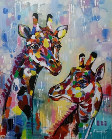 Pintura intitulada "Giraffe" por Aliaksandra Tsesarskaya, Obras de arte originais, Acrílico