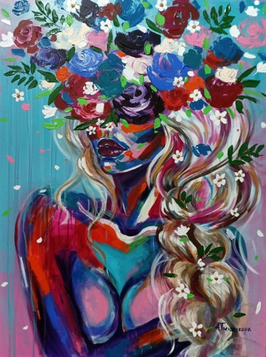 Pintura titulada "Flowers women" por Aliaksandra Tsesarskaya, Obra de arte original, Acrílico