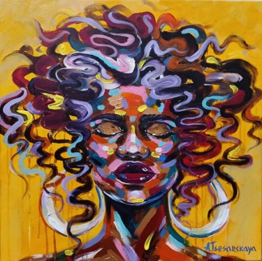 Malerei mit dem Titel "African beauty" von Aliaksandra Tsesarskaya, Original-Kunstwerk, Acryl