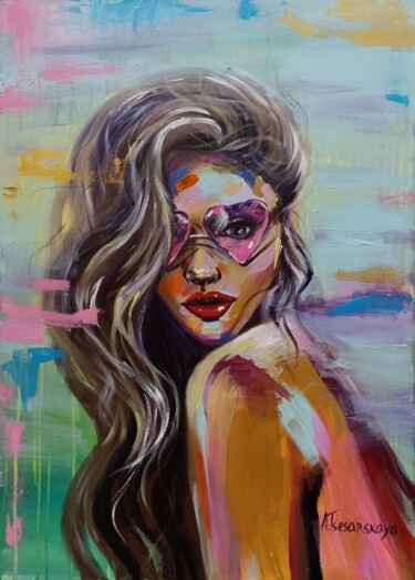 Painting titled "Sunglasses" by Aliaksandra Tsesarskaya, Original Artwork, Acrylic