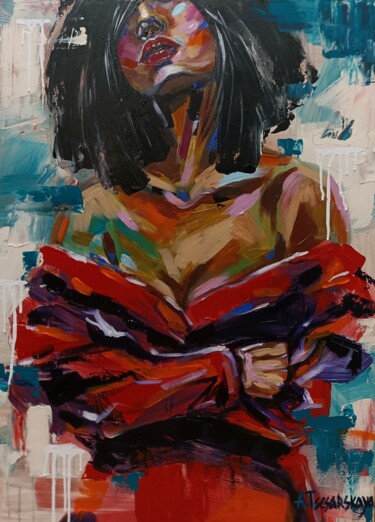Pintura titulada "Women in red" por Aliaksandra Tsesarskaya, Obra de arte original, Acrílico Montado en Bastidor de camilla…
