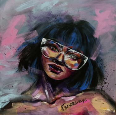 Painting titled "White glasses" by Aliaksandra Tsesarskaya, Original Artwork, Acrylic