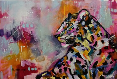 Painting titled "Leopard" by Aliaksandra Tsesarskaya, Original Artwork, Acrylic
