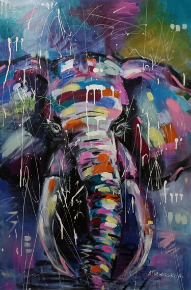 Painting titled "Elephant" by Aliaksandra Tsesarskaya, Original Artwork, Acrylic