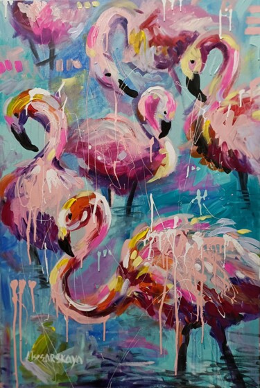 Pittura intitolato "Pink Flamingo" da Aliaksandra Tsesarskaya, Opera d'arte originale, Acrilico