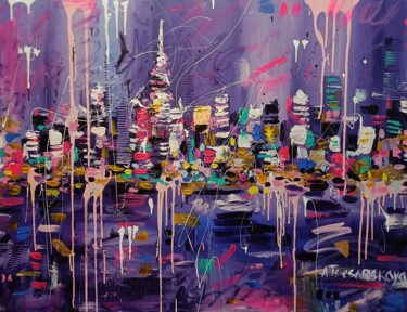 Pintura intitulada "Night Dubai city" por Aliaksandra Tsesarskaya, Obras de arte originais, Acrílico Montado em Armação em m…