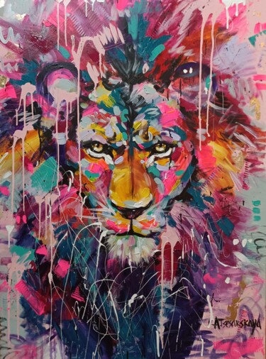 Картина под названием "Lion" - Aliaksandra Tsesarskaya, Подлинное произведение искусства, Акрил