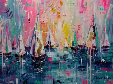 Malerei mit dem Titel "Boats" von Aliaksandra Tsesarskaya, Original-Kunstwerk, Acryl