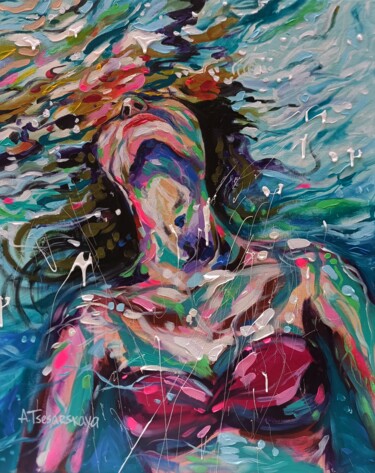 Картина под названием "Underwater girl" - Aliaksandra Tsesarskaya, Подлинное произведение искусства, Акрил Установлен на Дер…