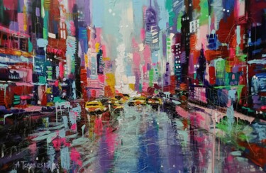 Painting titled "New York street" by Aliaksandra Tsesarskaya, Original Artwork, Acrylic