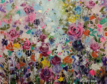 Malerei mit dem Titel "Flowers field" von Aliaksandra Tsesarskaya, Original-Kunstwerk, Acryl