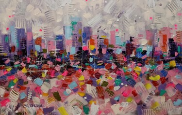 Картина под названием "Big city" - Aliaksandra Tsesarskaya, Подлинное произведение искусства, Акрил Установлен на Деревянная…