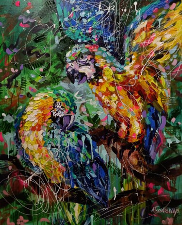 Peinture intitulée "Tropical birds" par Aliaksandra Tsesarskaya, Œuvre d'art originale, Acrylique