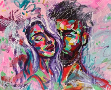 Картина под названием "The kiss - original…" - Aliaksandra Tsesarskaya, Подлинное произведение искусства, Акрил Установлен н…