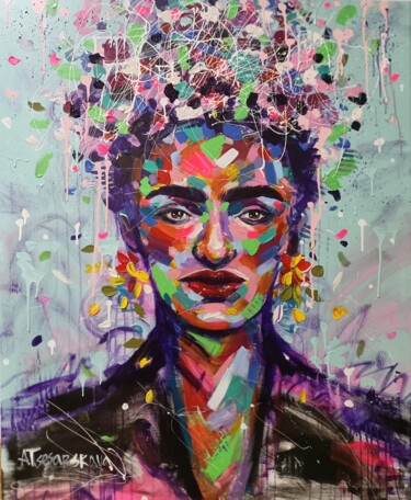 Картина под названием "Frida Kahlo - color…" - Aliaksandra Tsesarskaya, Подлинное произведение искусства, Акрил