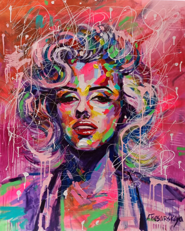 Malarstwo zatytułowany „Marilyn Monroe” autorstwa Aliaksandra Tsesarskaya, Oryginalna praca, Akryl Zamontowany na Drewniana…