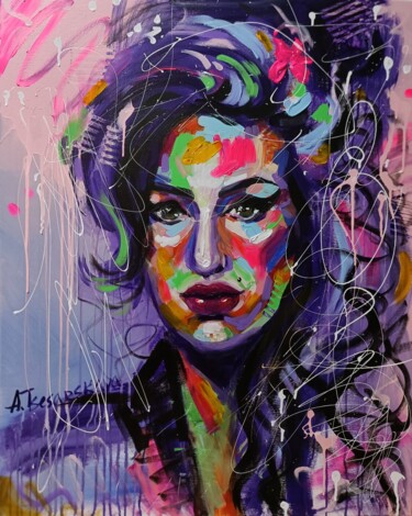 Malerei mit dem Titel "Amy Winehouse portr…" von Aliaksandra Tsesarskaya, Original-Kunstwerk, Acryl Auf Keilrahmen aus Holz…