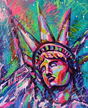 Malerei mit dem Titel "Statue of Liberty -…" von Aliaksandra Tsesarskaya, Original-Kunstwerk, Acryl