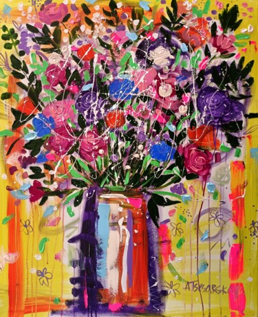 Malerei mit dem Titel "Field flowers - tex…" von Aliaksandra Tsesarskaya, Original-Kunstwerk, Acryl