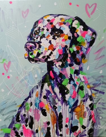 Картина под названием "Dalmatian - colorfu…" - Aliaksandra Tsesarskaya, Подлинное произведение искусства, Акрил Установлен н…