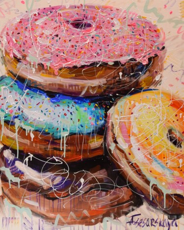Painting titled "Donuts - colorful f…" by Aliaksandra Tsesarskaya, Original Artwork, Acrylic