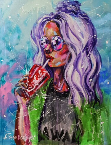 Картина под названием "Girl with Coca-Cola" - Aliaksandra Tsesarskaya, Подлинное произведение искусства, Акрил Установлен на…