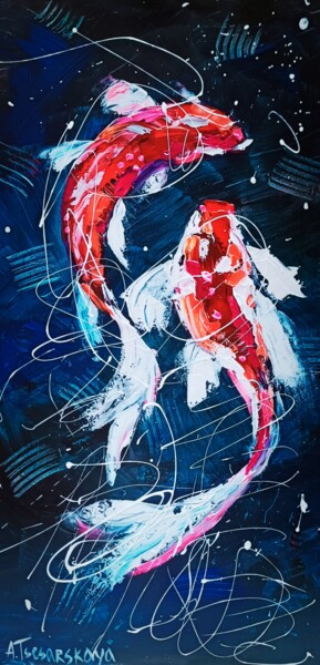 Картина под названием "Sea breez (koi fish)" - Aliaksandra Tsesarskaya, Подлинное произведение искусства, Акрил
