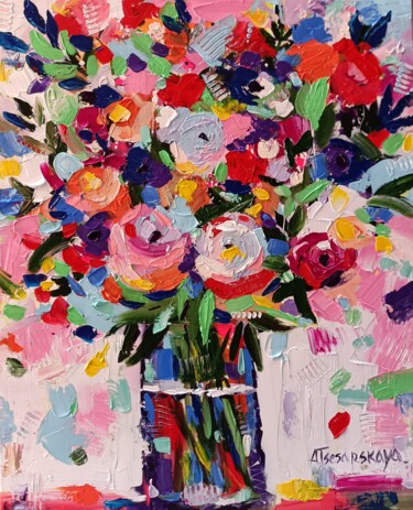 「Flowers in vase」というタイトルの絵画 Aliaksandra Tsesarskayaによって, オリジナルのアートワーク, アクリル