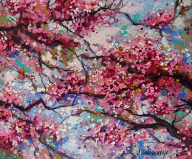 Malerei mit dem Titel "Cherry blossom - fl…" von Aliaksandra Tsesarskaya, Original-Kunstwerk, Acryl Auf Keilrahmen aus Holz…