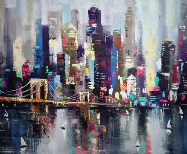 Картина под названием "New York cityscape" - Aliaksandra Tsesarskaya, Подлинное произведение искусства, Акрил