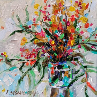 Картина под названием "Autumn flowers - fl…" - Aliaksandra Tsesarskaya, Подлинное произведение искусства, Акрил