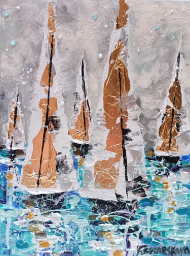 Pittura intitolato "Sailing for happyne…" da Aliaksandra Tsesarskaya, Opera d'arte originale, Acrilico Montato su Telaio per…