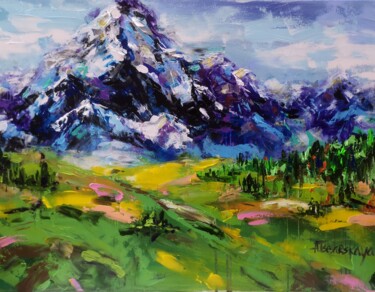 Peinture intitulée "Landscape with moun…" par Aliaksandra Tsesarskaya, Œuvre d'art originale, Acrylique Monté sur Châssis en…