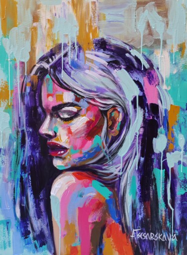Картина под названием "Sweet girl - colorf…" - Aliaksandra Tsesarskaya, Подлинное произведение искусства, Акрил