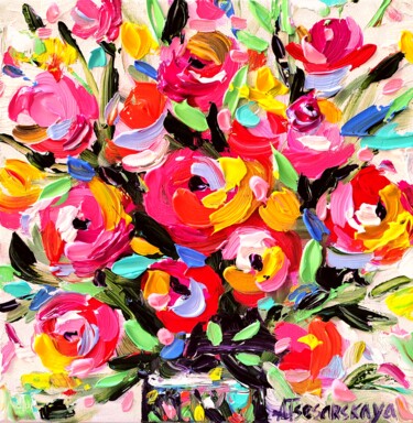 「Summer flowers in v…」というタイトルの絵画 Aliaksandra Tsesarskayaによって, オリジナルのアートワーク, アクリル ウッドストレッチャーフレームにマウント