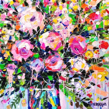 Pintura titulada "Colorful summer flo…" por Aliaksandra Tsesarskaya, Obra de arte original, Acrílico Montado en Bastidor de…